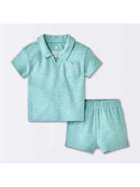 cloud island Mint Green Polo Shirt & Shorts Set